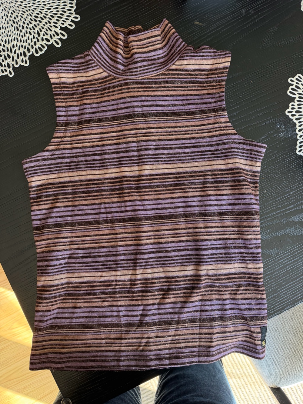 Calvin Klein Jeans Striped Sleeveless Turtleneck Tank in Lavender and Brown